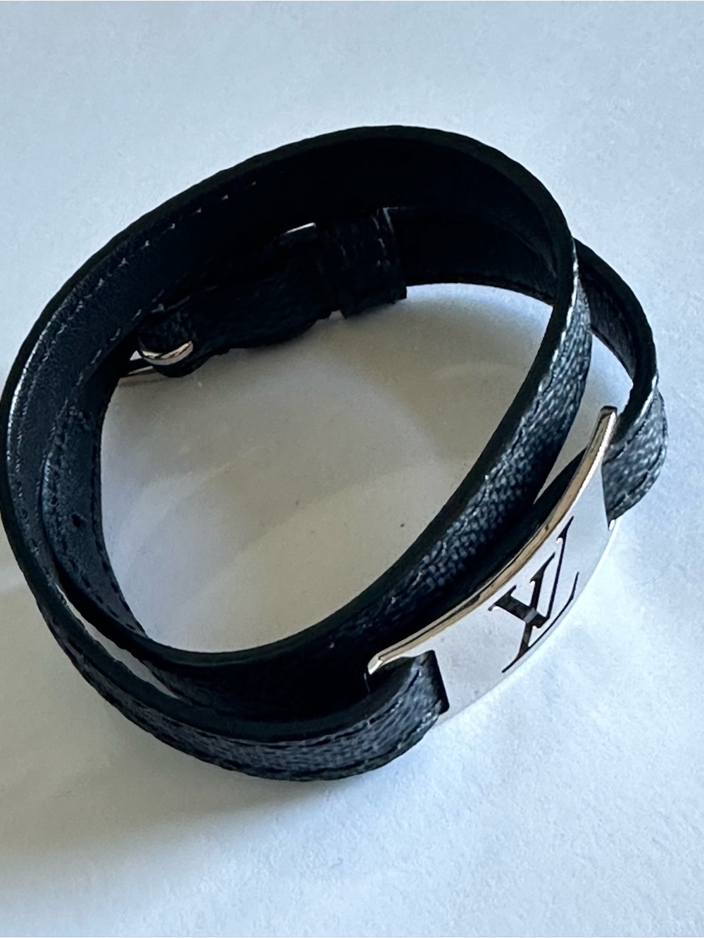 Louis Vuitton Damier Graphite Sign It Double Wrap Bracelet Size 18 with Dust Bag